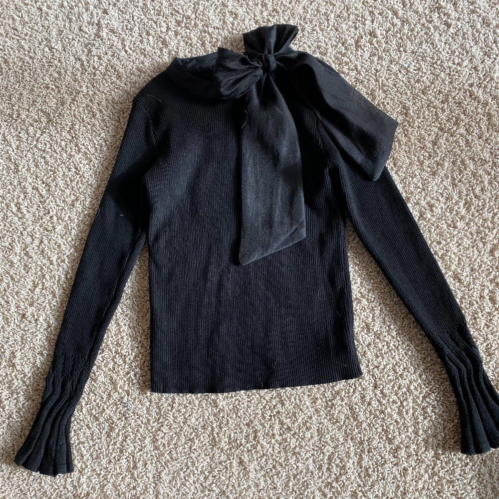 Black Bow and Bell Sleeve Sweater